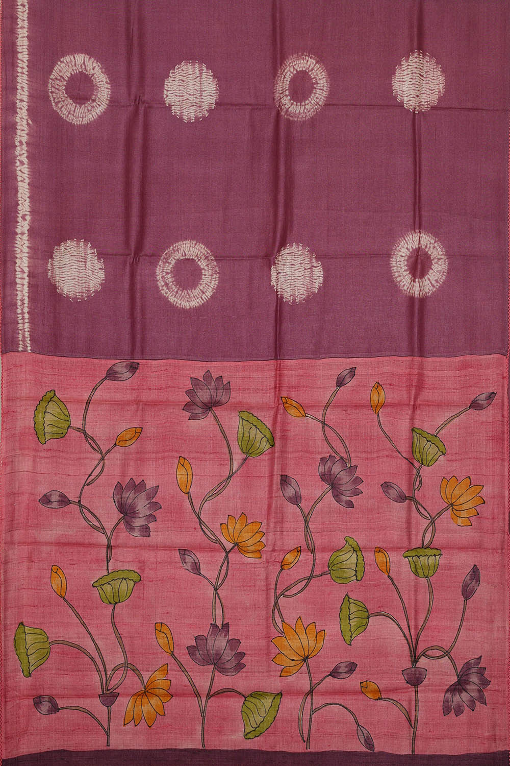 Image of Printed Tussar Wine Saree